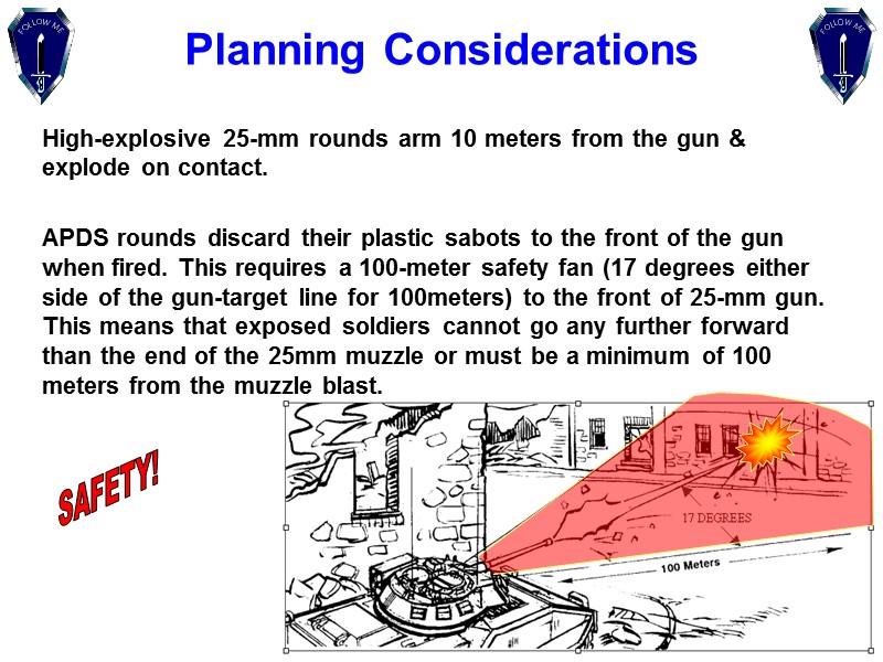 High-explosive 25-mm rounds arm 10 meters from the gun & explode on contact. 